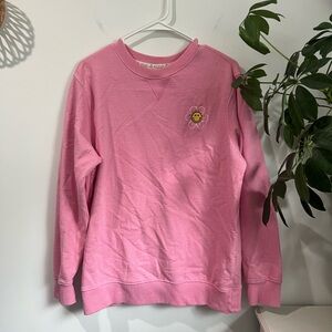 Pink Sweatshirt with Flower Embroidery